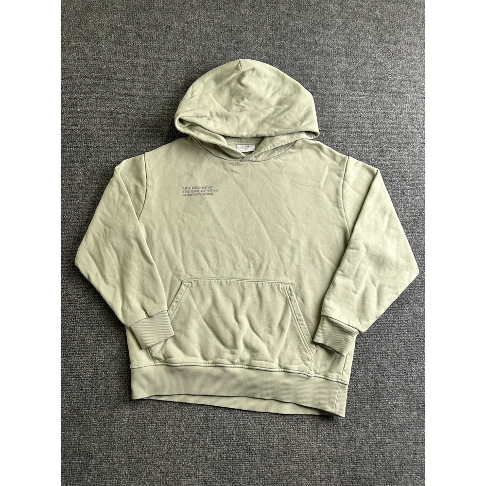 Mens Seek Discomfort Fleece Hoodie Green Graphic Pullover, Size S